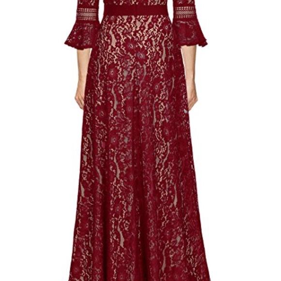 Burgundy long modest gown prom - Picture 3 of 4